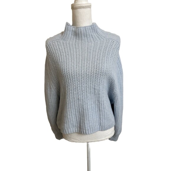 Madewell Women's XL 100% Merino Wool Pointelle-Stitch Mockneck Sweater Blue - Picture 4 of 10
